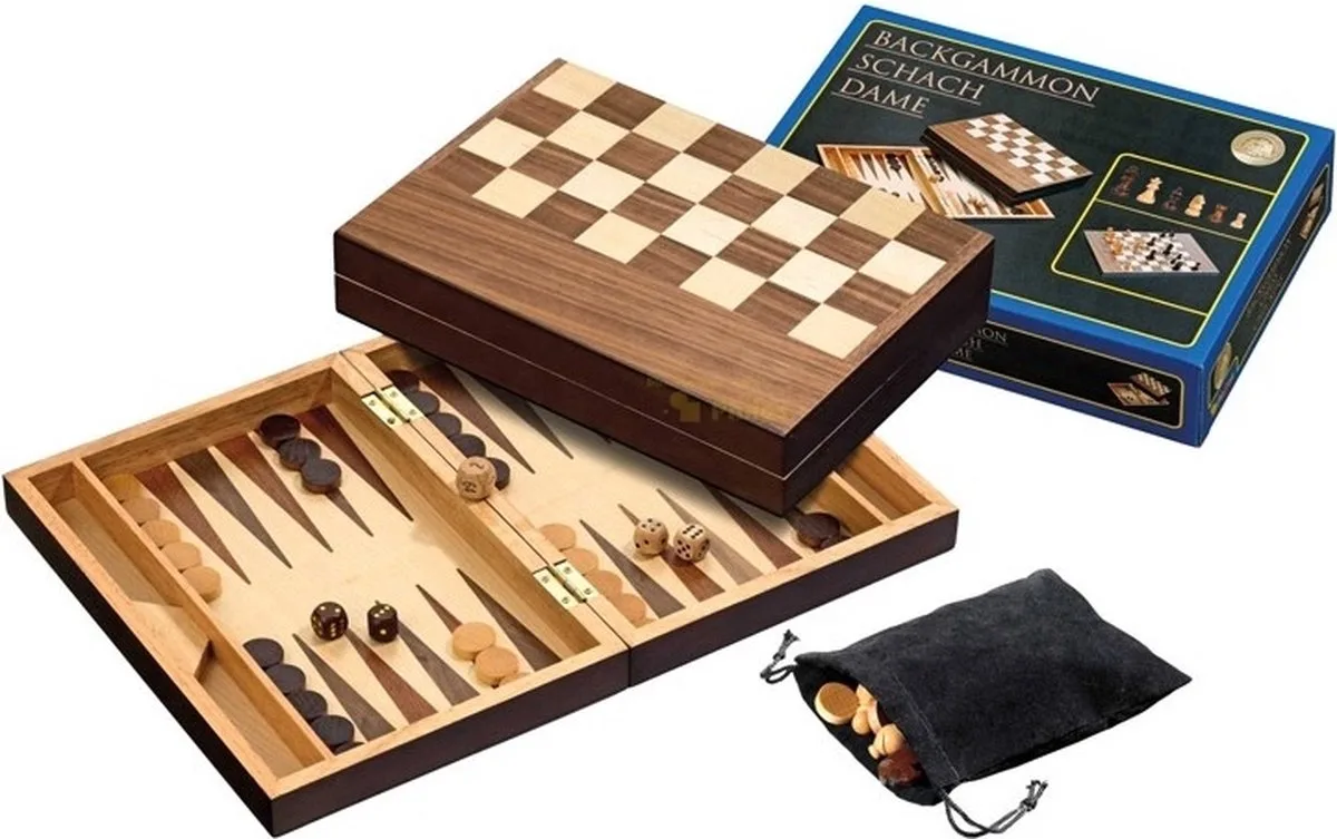 Schaak/Dam/Backgammon Kassette Veld 30 mm, Koningshoogte 48 mm de Philos – boîte