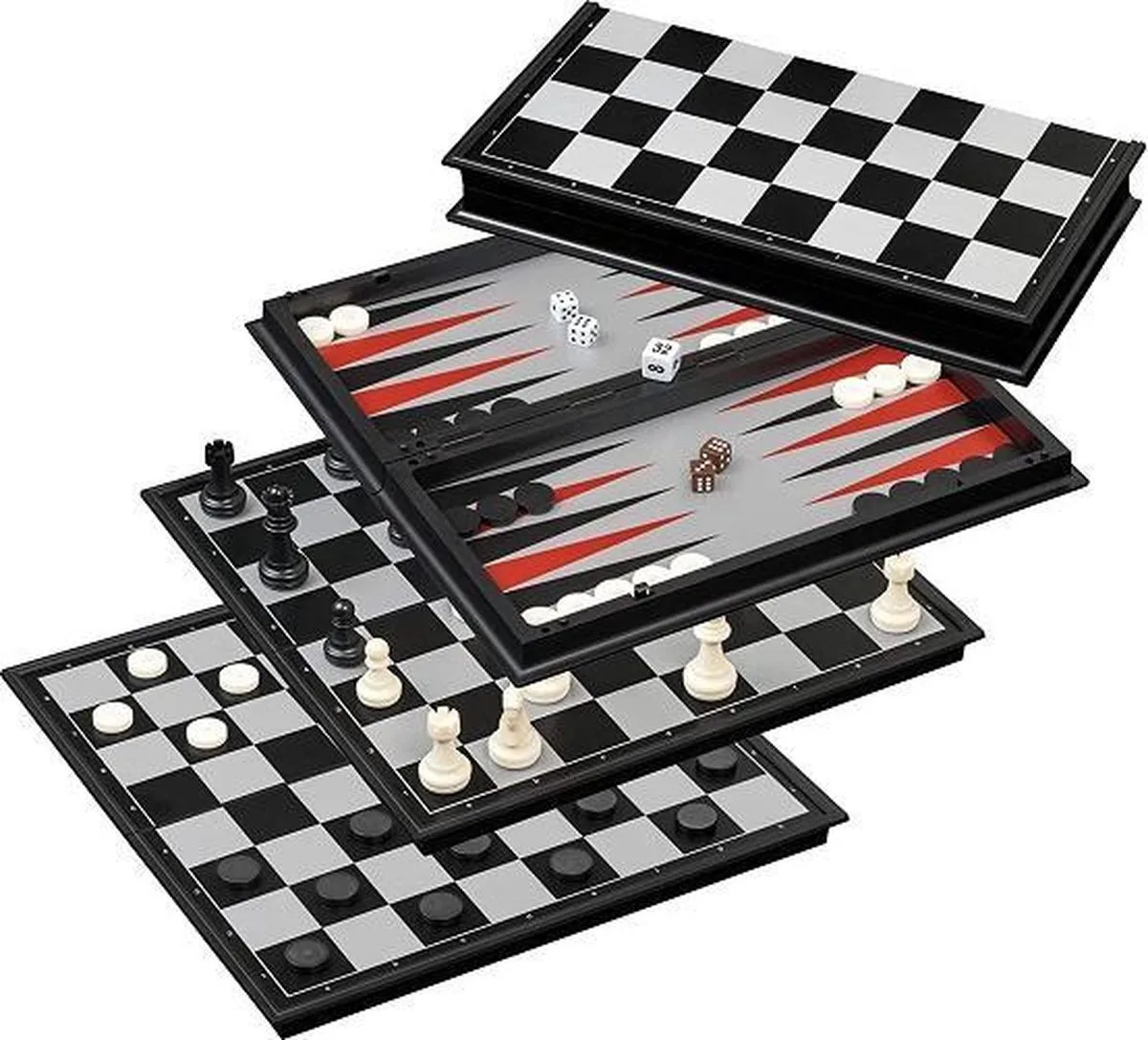 Schaak/Dam/Backgammon Kassette Veld 37 mm, Koningshoogte 66 mm de Philos – boîte