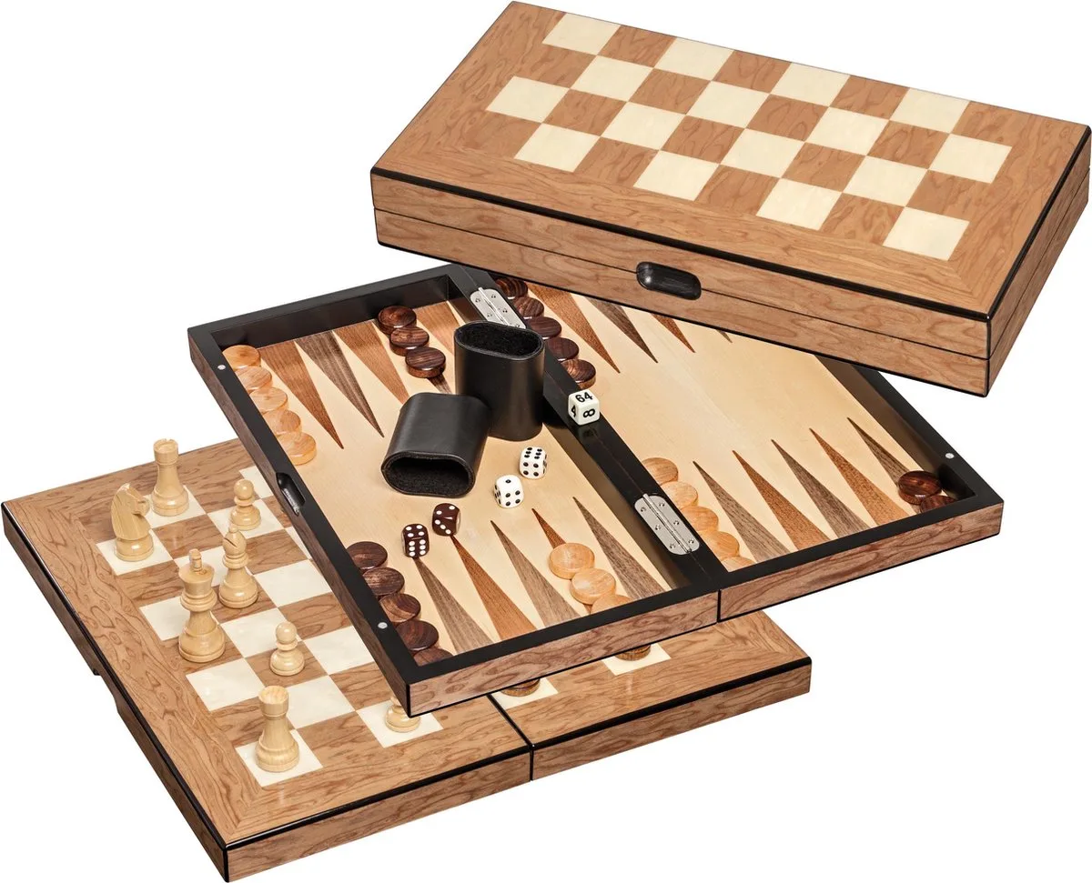 Schaak/Dam/Backgammon Kassette Veld 40 mm, Koningshoogte 76 mm de Philos, édition Multicolore – boîte