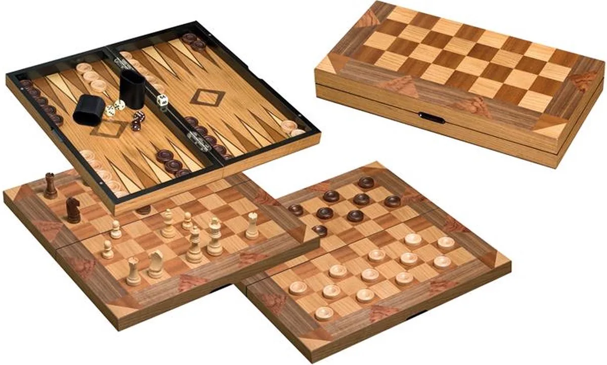 Schaak/Dam/Backgammon Kassette Veld 43 mm, Koningshoogte 77 mm de Philos – boîte