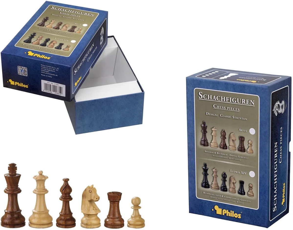 schaakstukken Sigismund koningshoogte houten set. de Philos – boîte