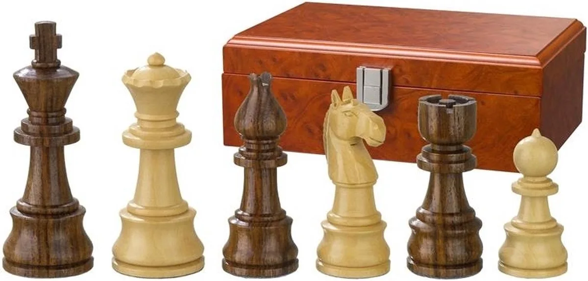 verzwaarde schaakstukken staunton, koningshoogte76mm, met luxe opbergbox de Philos – boîte