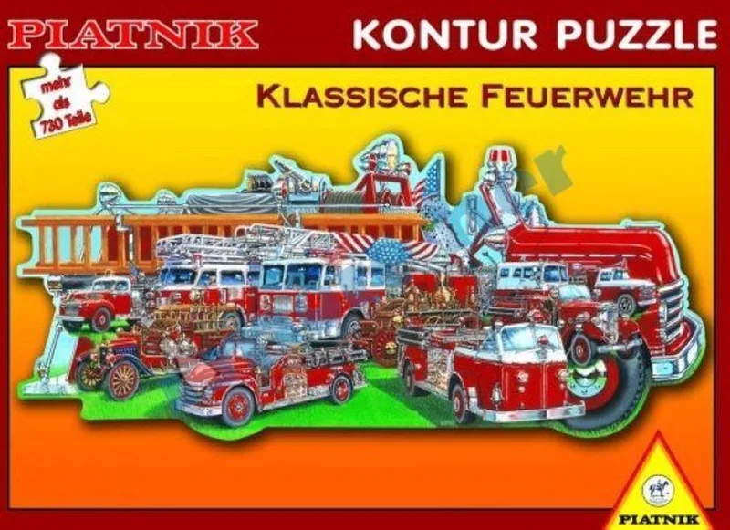 Legpuzzel - Contourpuzzel - 730 stukjes - Ouderwetse Brandweerauto's von Piatnik, Ausgabe Rot – Schachtel