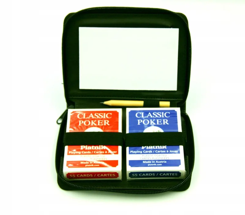 Poker-kaartspelset met elegant etui en notitieblok von Piatnik, Ausgabe Blue, Red – Schachtel