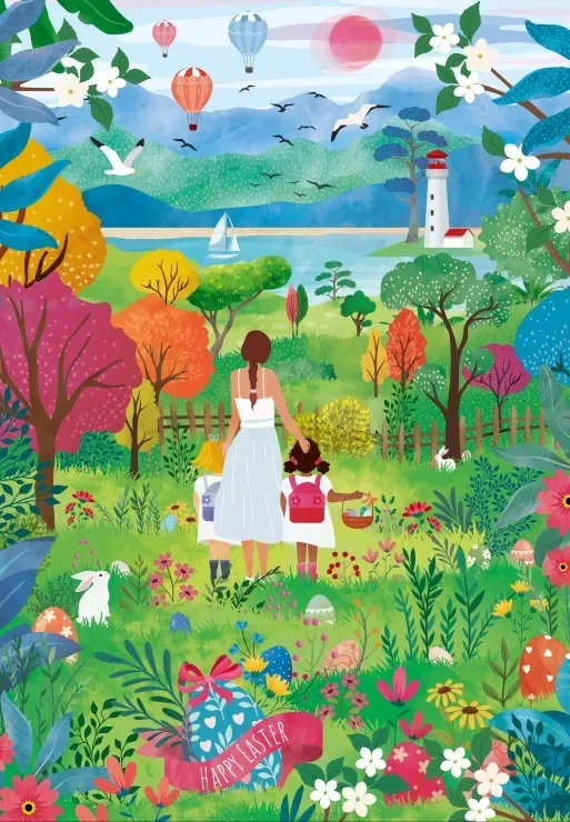 Puzzle Joyeuses Pâques - 1000 pièces van Pieces & Peace – doos