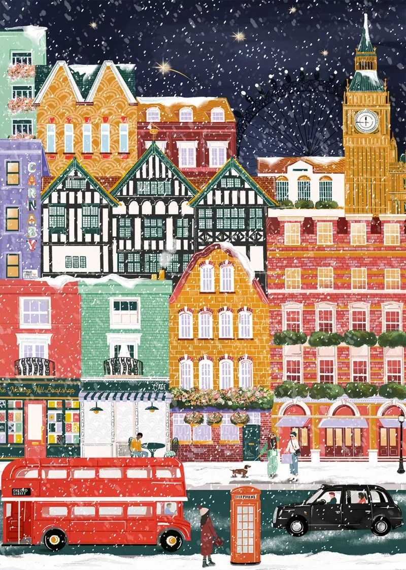 Puzzle Londres à Noël - 1000 pièces van Pieces & Peace – doos