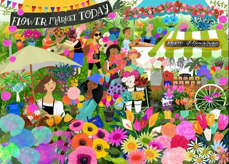 Puzzle Marché aux Plantes - 1500 pièces van Pieces & Peace – doos