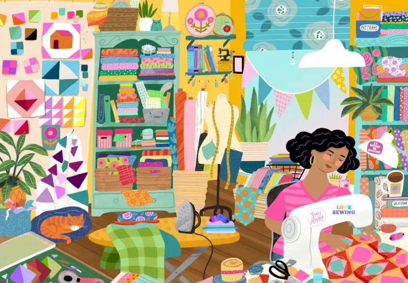 Puzzle Mon Lieu Préféré : l'Atelier de Couture - 1000 pièces van Pieces & Peace – doos 1 van 2