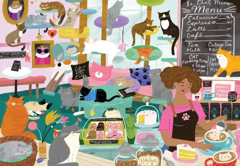Puzzle Mon lieu Préféré : le Café à Chats - 1000 pièces de Pieces & Peace – boîte