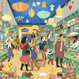 Puzzle Shopping Festif - 1000 pièces van Pieces & Peace – doos 1 van 2