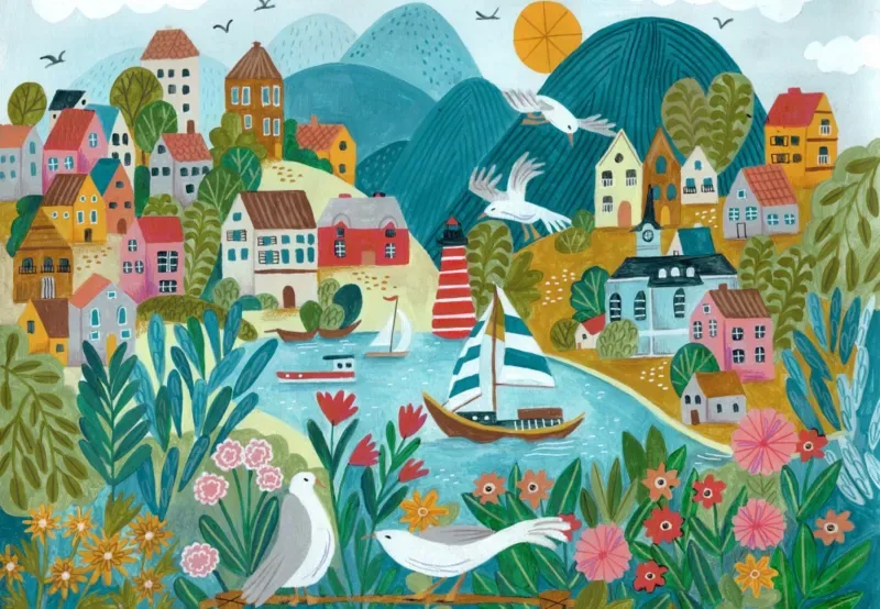 Puzzle Village Côtier - 1000 pièces de Pieces & Peace – boîte