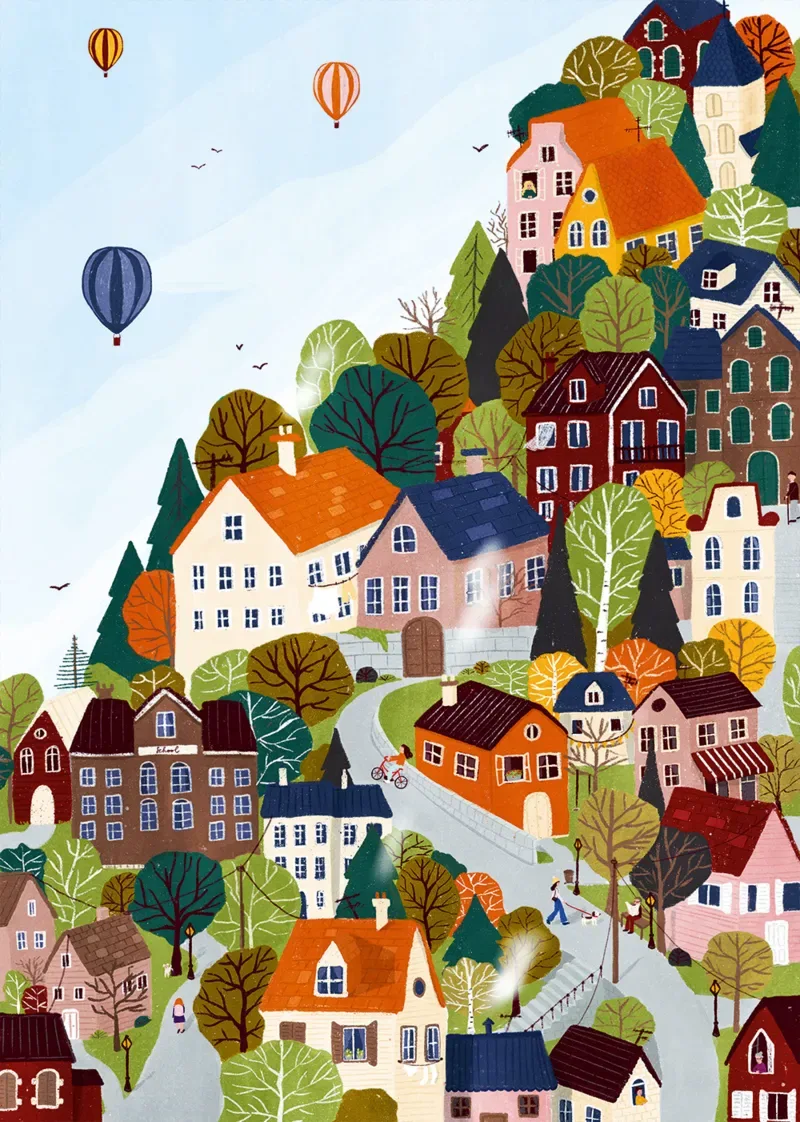 Puzzle Ville Forestière - 1000 pièces de Pieces & Peace – boîte