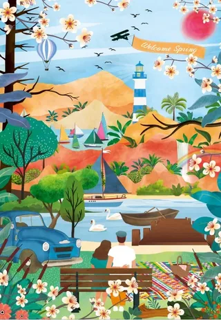 Puzzle Welcome Spring - 1000 pièces von Pieces & Peace – Schachtel 1 von 2