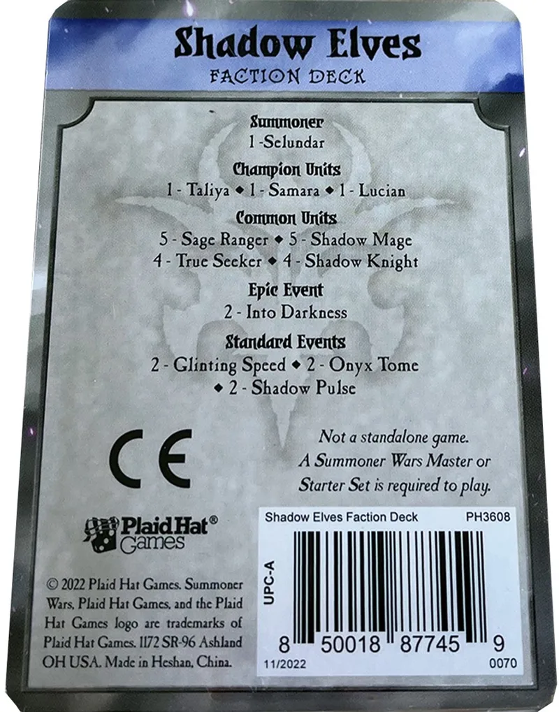 Summoner Wars: Shadow Elves - Faction Deck - Uitbreiding - Kaartspel - Engelstalig - Plaid Hat Games fra Plaid Hat Games – æske