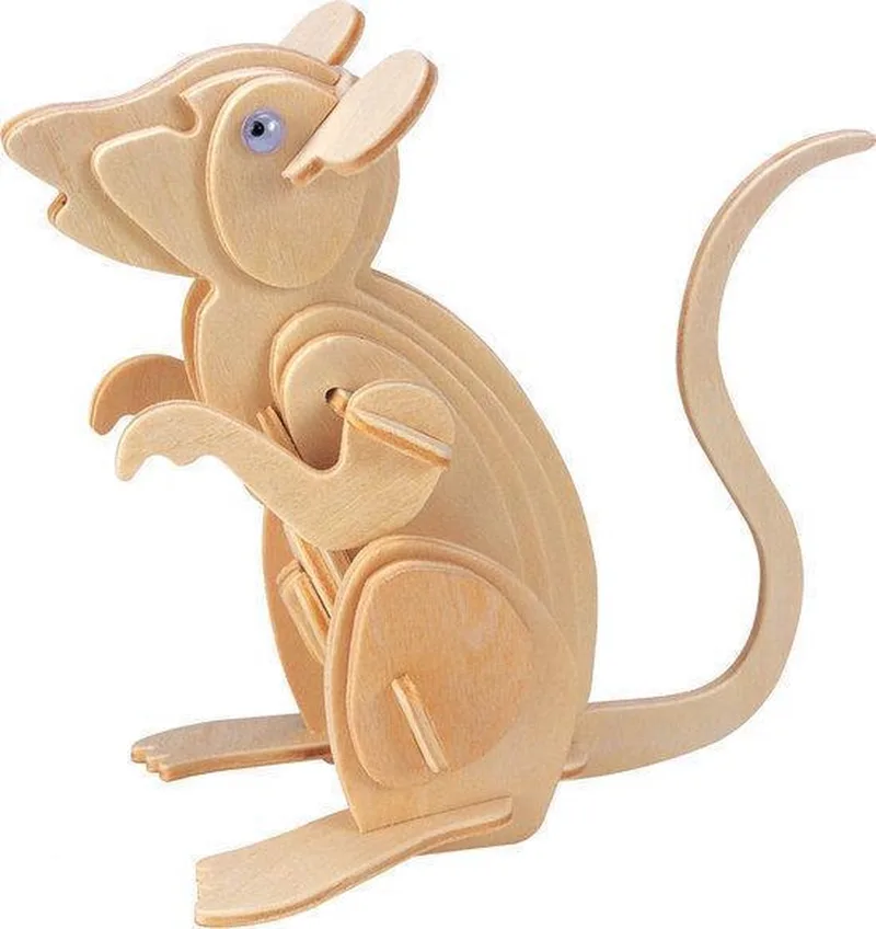Animal Construction Kit - Monthy the Mouse van Professor Puzzle, editie Blank hout bruin – doos