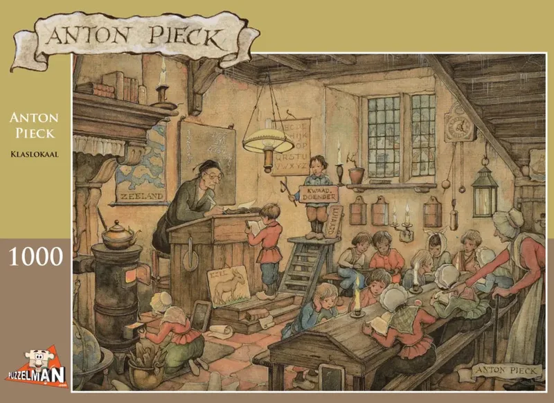Anton Pieck Het Klaslokaal Puzzel 1000 Stukjes fra Puzzelman, Flerfarvet-udgave – æske