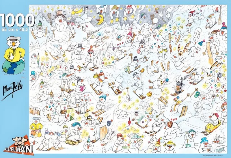 legpuzzel sneeuwmannetjes Marc De Vos 1000 stukjes winter. from Puzzelman, Multicolour edition – box