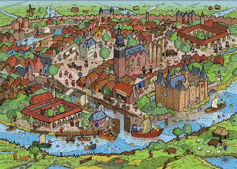 Puzzel Gouda: Een dag in de Middeleeuwen - door Thijs Jansen fra Puzzelman, Flerfarvet-udgave – æske