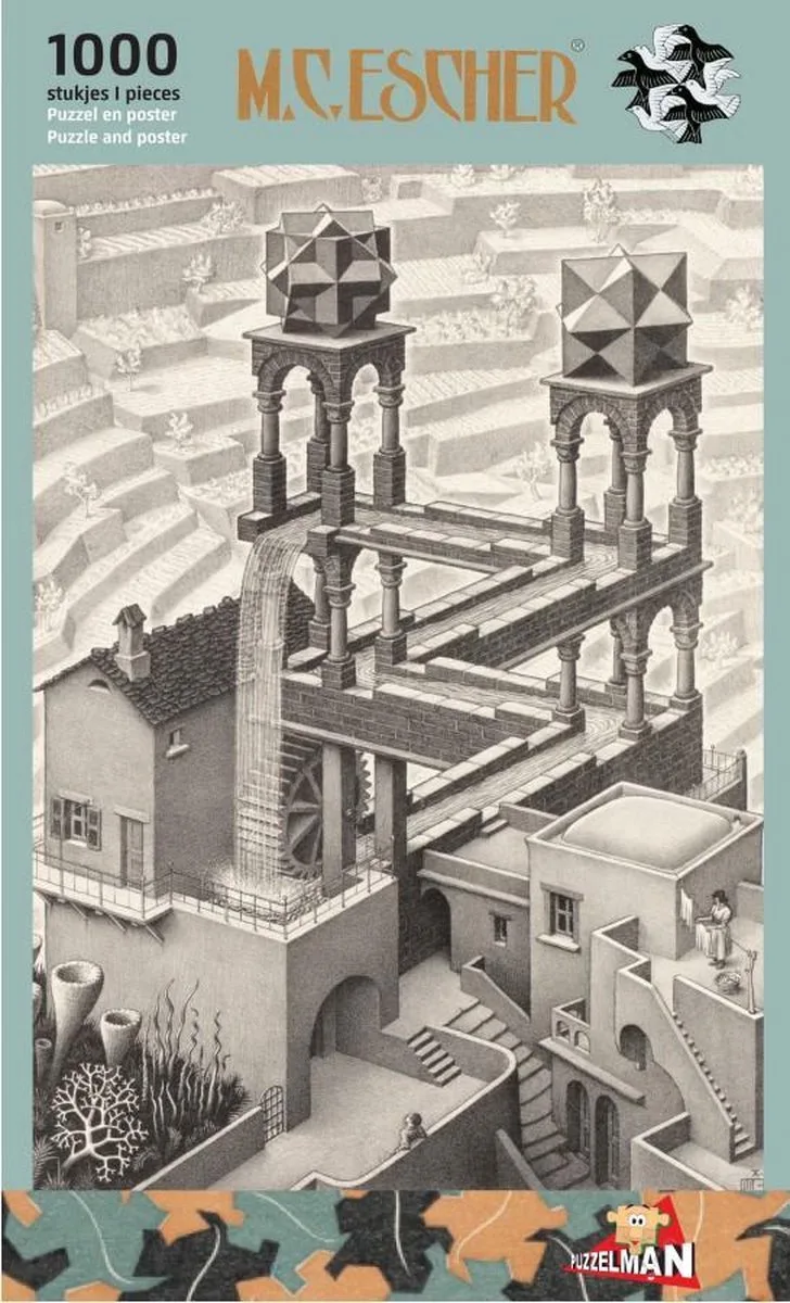 Waterval - M.C. Escher (1000) van Puzzelman, editie Grijs – doos