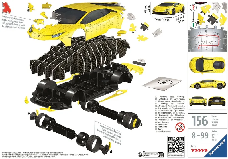 3D Puzzel Lamborghini Huracan Evo - 156 Stukken fra Ravensburger, Gul-udgave – æske