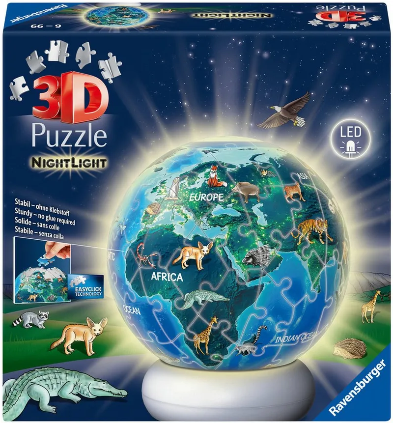 Aarde met Diermotieven – 3D Puzzle-Ball Nachtlicht – 73 Stukjes from Ravensburger, Multicolour edition – box 3 of 4