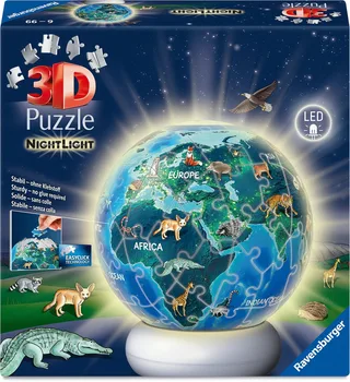 Aarde met Diermotieven – 3D Puzzle-Ball Nachtlicht – 73 Stukjes from Ravensburger, Multicolour edition – box 1 of 4