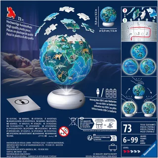 Aarde met Diermotieven – 3D Puzzle-Ball Nachtlicht – 73 Stukjes from Ravensburger, Multicolour edition – box 4 of 4