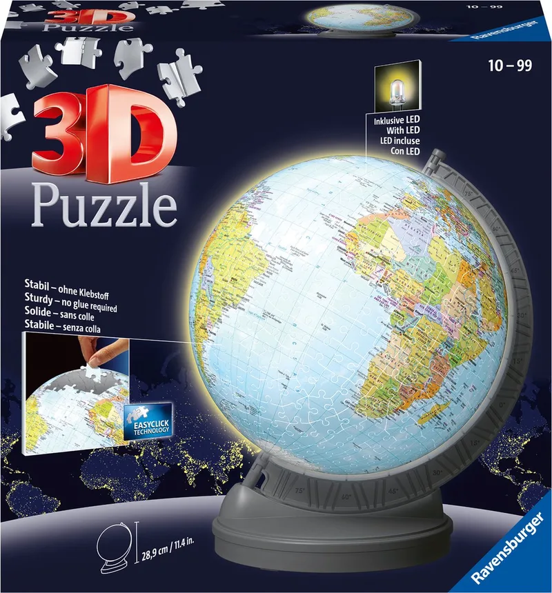 Aarde met licht - 3D Puzzel fra Ravensburger, Flerfarvet-udgave – æske