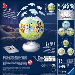 Bluey – 3D Puzzle-Ball Nachtlicht – 73 Stukjes de Ravensburger, édition Multicolore – boîte 3 sur 4