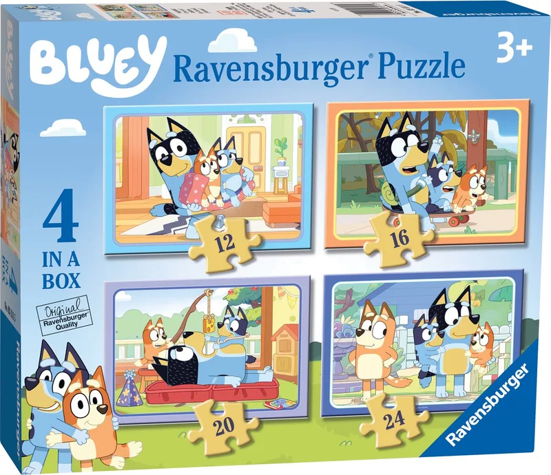 Bluey 4 in 1 Puzzel | 4 Kinderpuzzels van 12, 16, 20 & 24 Stukjes | Vanaf 3 Jaar de Ravensburger, édition Multicolore – boîte 1 sur 5