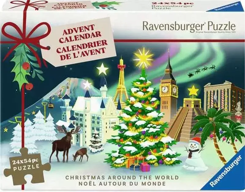 Christmas Around the World - Adventskalender - 24 Mini Legpuzzels van 54 stukjes von Ravensburger, Ausgabe Mehrfarbig – Schachtel