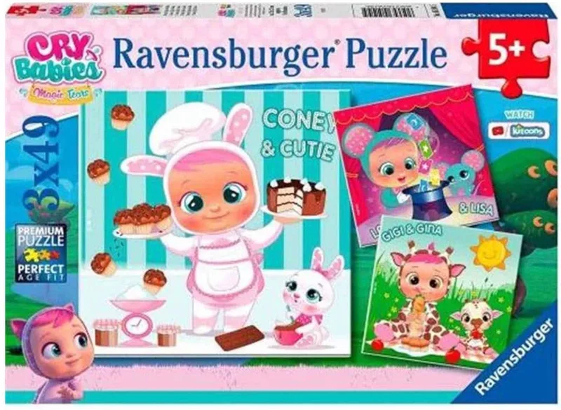 Cry Babies Magic Tears Puzzel 3x49 Stukjes fra Ravensburger, Blå-udgave – æske