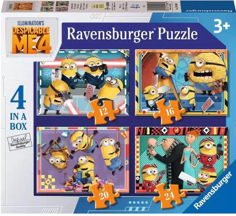 Despicable Me 4 4in1box puzzel - 12+16+20+24 stukjes - kinderpuzzel van Ravensburger, editie Meerkleurig – doos