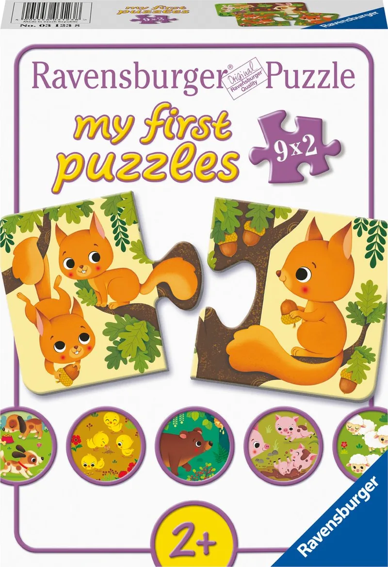 Dieren en hun kleintjes - My First puzzles - 9x2 stukjes - kinderpuzzel van Ravensburger, editie Meerkleurig – doos