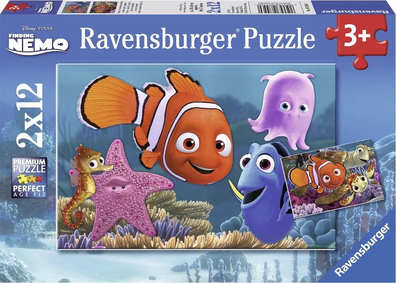 Disney Finding Nemo. Nemo ontsnapt- Twee puzzels van 12 stukjes - kinderpuzzel van Ravensburger, editie Meerkleurig – doos