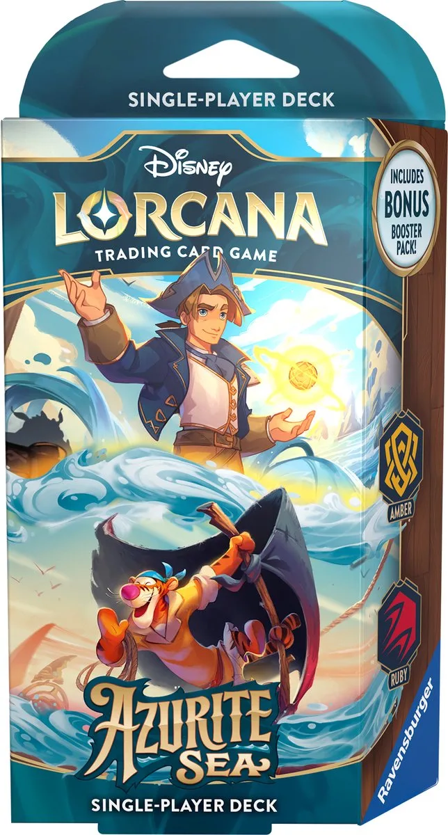 Disney Lorcana: Azurite Sea Jim Hawkins & Tiger Starter Deck fra Ravensburger – æske