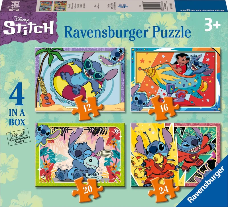 Disney Stitch 4in1box puzzel - 12+16+20+24 stukjes - kinderpuzzel from Ravensburger, Multicolour edition – box
