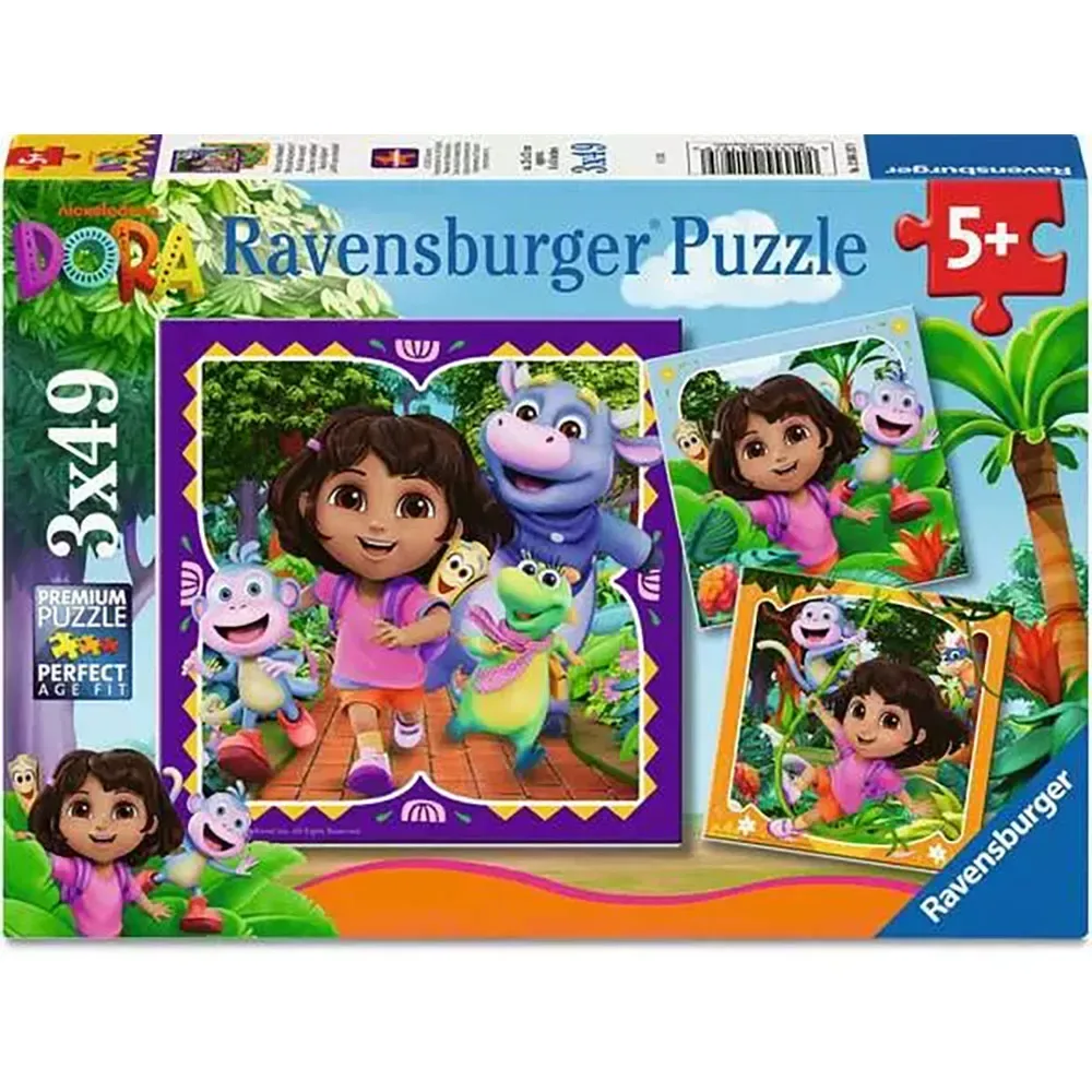 Dora Udforskeren-puslespil 3 X 49 Stykker fra Ravensburger – æske