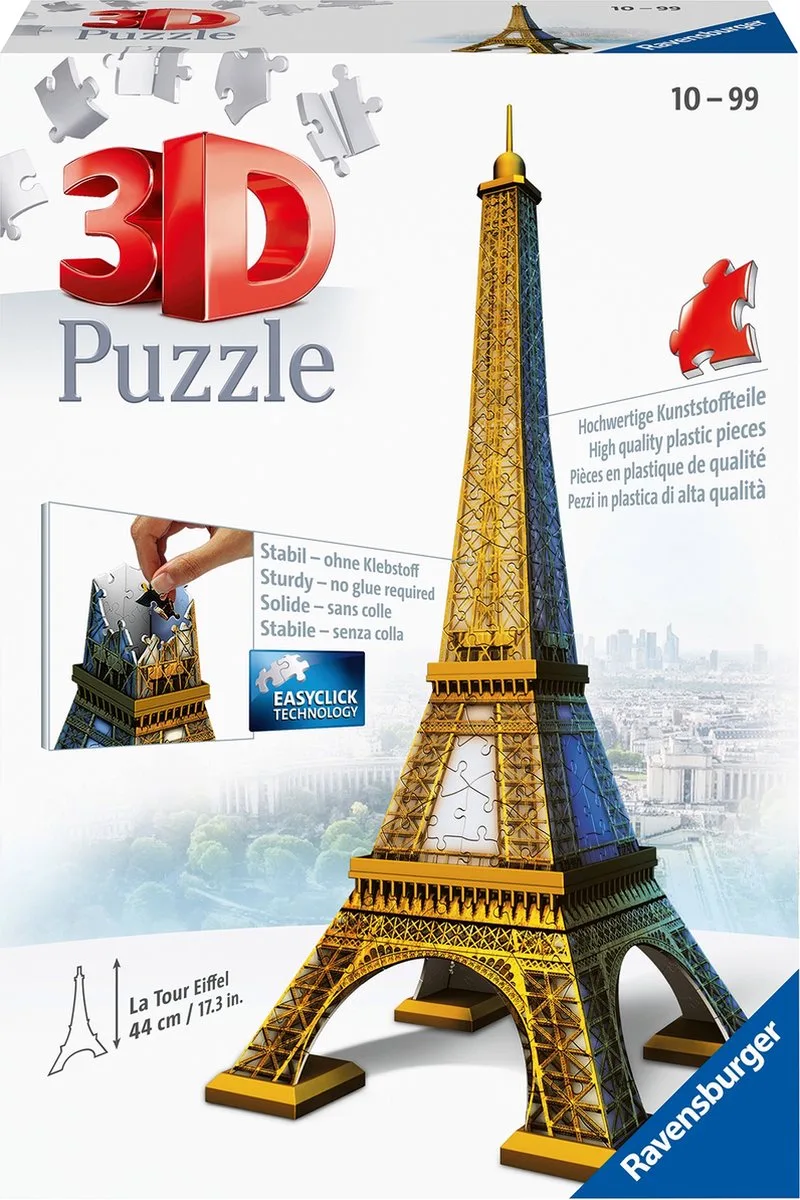 Eiffeltoren - 3D Puzzel gebouw van 216 stukjes van Ravensburger, editie Meerkleurig – doos