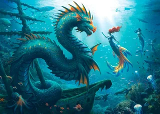 Enchanted Depths: Dragon, Mermaid, and Turtles (1000) van Ravensburger – doos 4 van 4