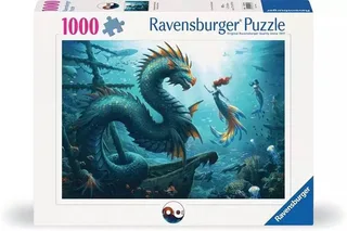 Enchanted Depths: Dragon, Mermaid, and Turtles (1000) van Ravensburger – doos 1 van 4