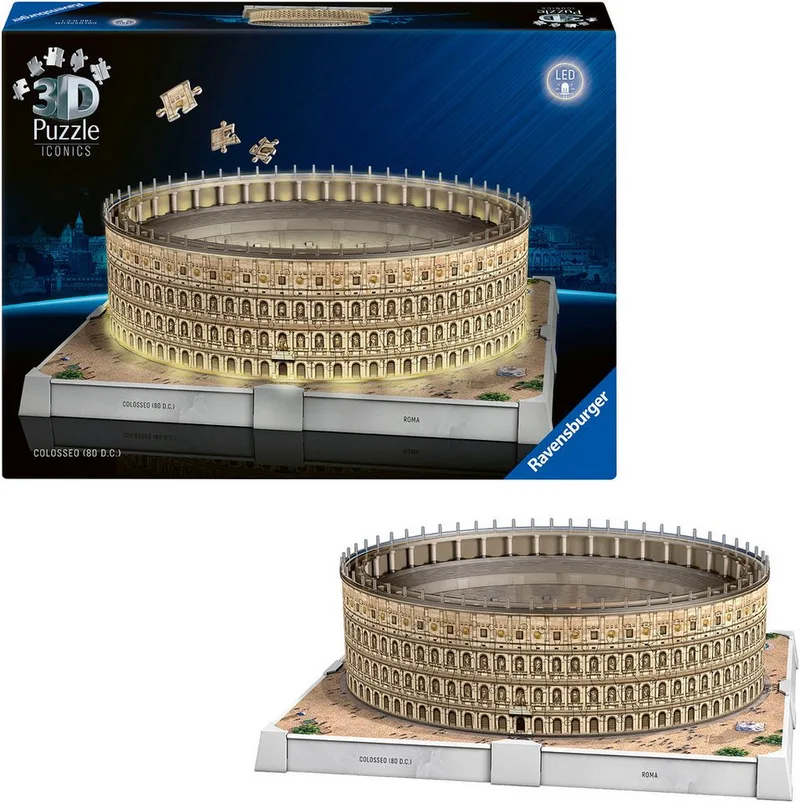 Iconics: Colosseum Rome met licht - 3D Puzzel - 216 Stukjes - Bouwset voor kinderen vanaf 8 jaar de Ravensburger, édition Multicolore – boîte 4 sur 5