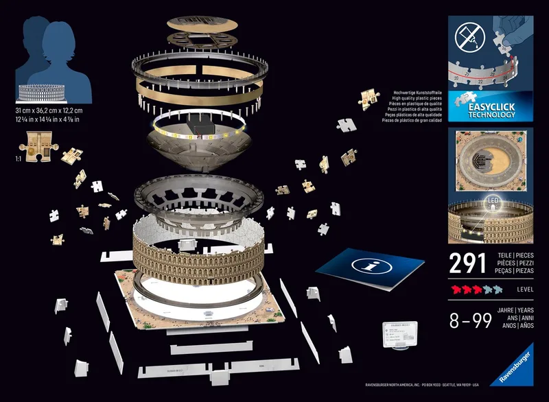 Iconics: Colosseum Rome met licht - 3D Puzzel - 216 Stukjes - Bouwset voor kinderen vanaf 8 jaar de Ravensburger, édition Multicolore – boîte 2 sur 5