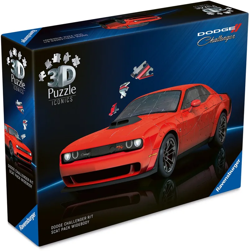 Iconics: Dodge Challenger R/T Scat Pack Widebody - 3D Puzzel - 108 Stukjes - Bouwset voor kinderen vanaf 8 jaar from Ravensburger, Multicolour edition – box