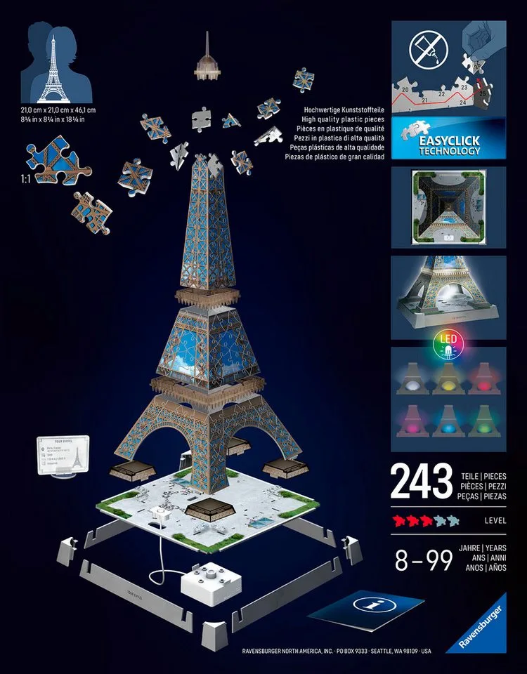 Eiffelturm 3d-puzzle Mit Led-beleuchtung 216 Stücke von Ravensburger, Ausgabe Mehrfarbig – Schachtel 2 von 5