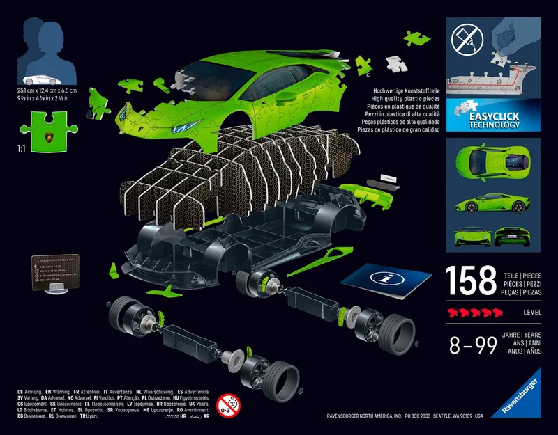 Iconics: Lamborghini Huracán EVO - 3D Puzzel - 108 Stukjes - Bouwset voor kinderen vanaf 8 jaar fra Ravensburger, Flerfarvet-udgave – æske 2 af 5