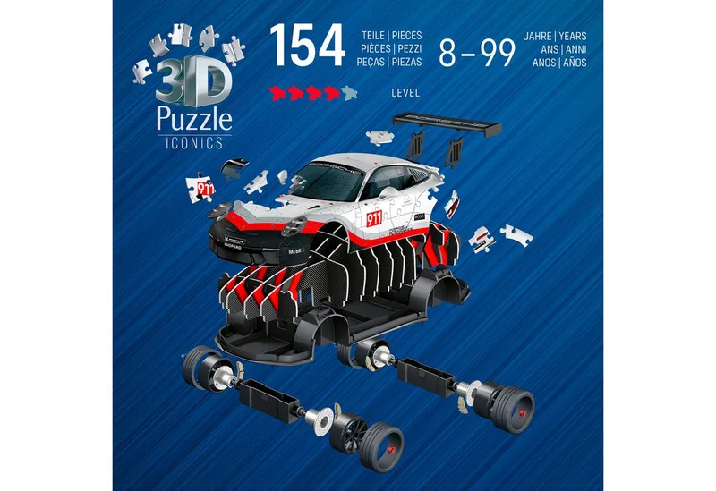 Iconics: Porsche 911 GT3 Cup - 3D Puzzel - 108 Stukjes - Bouwset voor kinderen vanaf 8 jaar fra Ravensburger, Flerfarvet-udgave – æske 5 af 5
