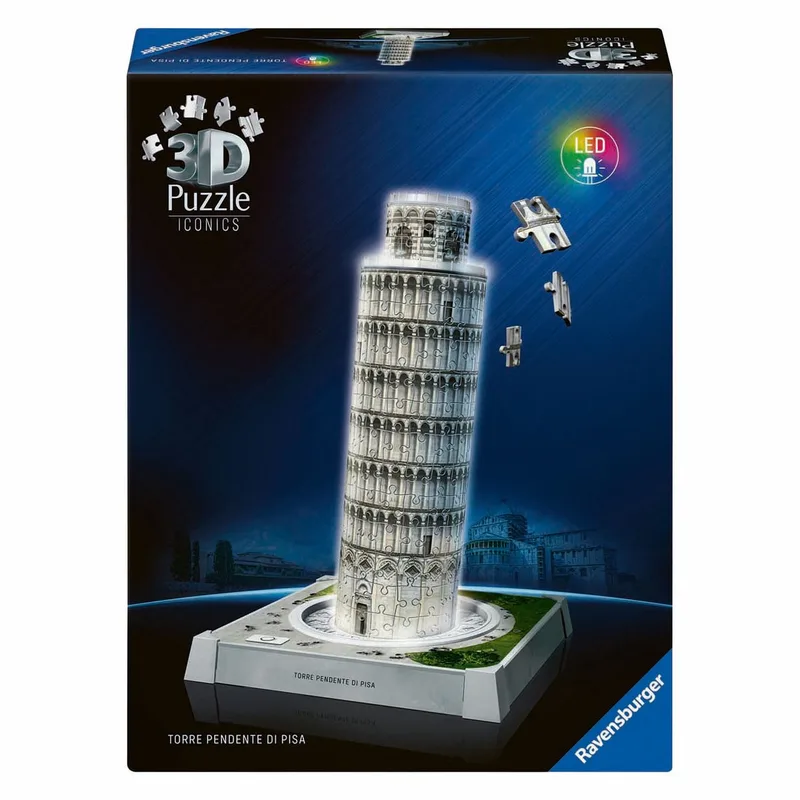 Iconics: Scheve Toren van Pisa met licht - 3D Puzzel - 216 Stukjes - Bouwset voor kinderen vanaf 8 jaar from Ravensburger, Multicolour edition – box 1 of 5