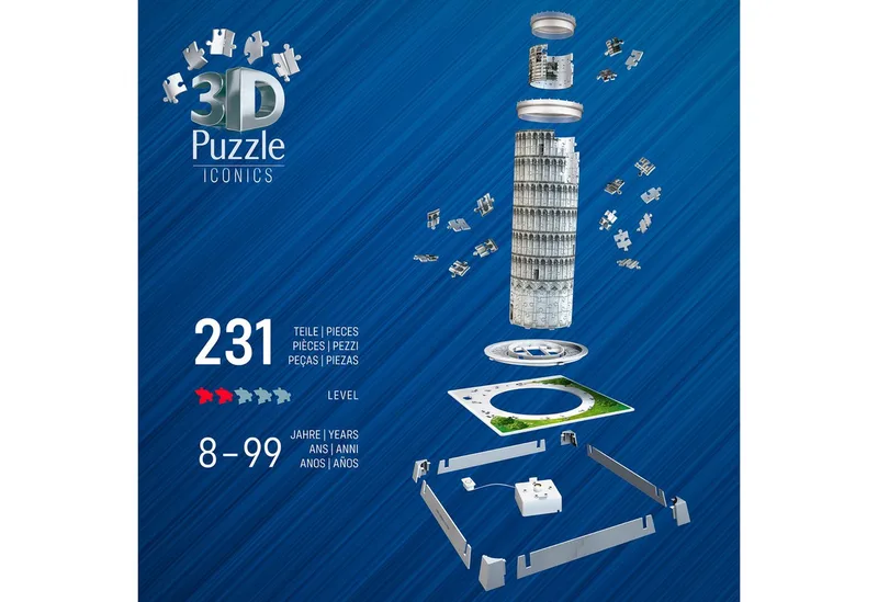 Iconics: Scheve Toren van Pisa met licht - 3D Puzzel - 216 Stukjes - Bouwset voor kinderen vanaf 8 jaar from Ravensburger, Multicolour edition – box 5 of 5