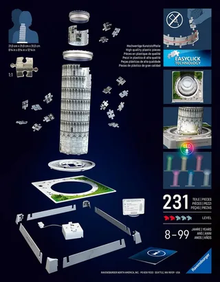 Iconics: Scheve Toren van Pisa met licht - 3D Puzzel - 216 Stukjes - Bouwset voor kinderen vanaf 8 jaar from Ravensburger, Multicolour edition – box 2 of 5